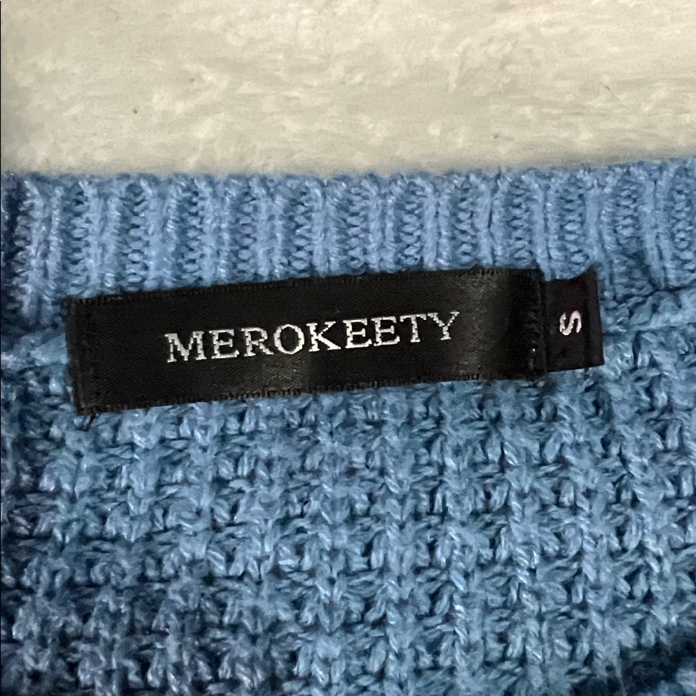 Merokeety Blue Women's Cozy Crew Neck Sweater - Small - Picture 3 of 7